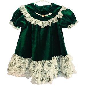 Emerald Green Vintage Toddler Dress Sz 4
